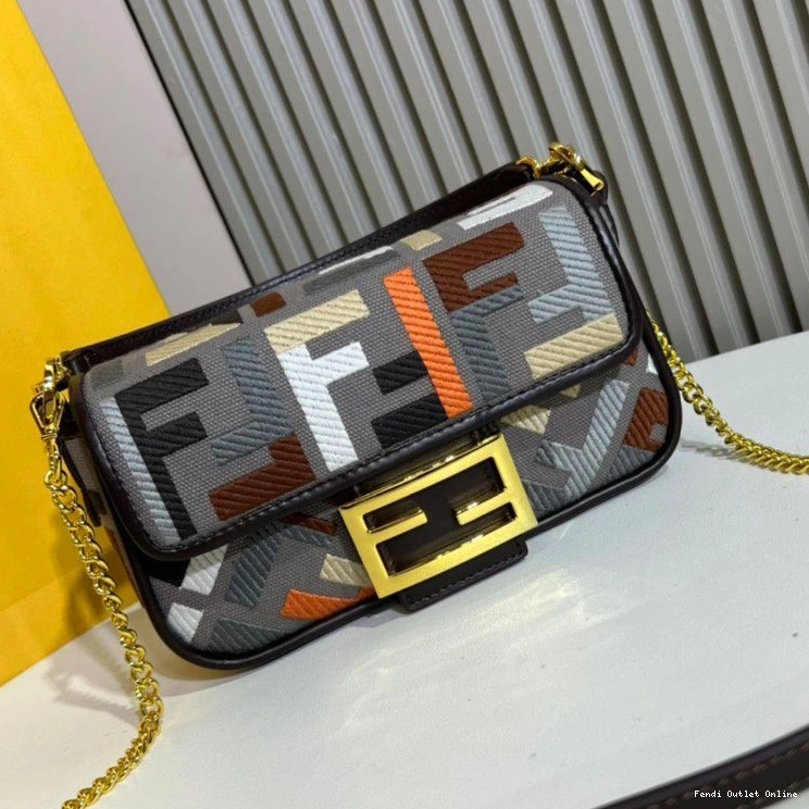 Affordable Bag Canvas Mini Baguette In Multi Motif Grey FF Fendi 0802